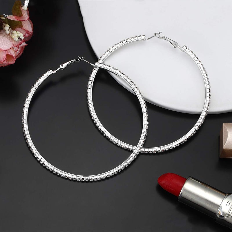 BSJELL Big Hoop Earrings Set of 3 Large Rhinestone Hoop Earrings Gold/Rose Gold/Silver Plated Fashion Bridal Wedding Jewelry For Women (3 Pairs) - Image 4